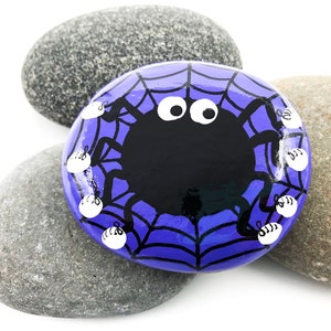 Halloween Painted Rock, Spider Painting, Spider Web, Hand Painted Rock image 1