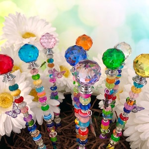 Garden Ornament, Beaded Fairy Garden Stakes, Fairy Wand, Plant Stake, Yard Art, Princess Wand, Birthday Party Wand, Gardener Gift Decor