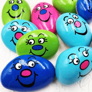 Worry Stones for Kids SET of 10, Pocket Rocks for Children, Back to School Comfort Stones, Silly Face Pocket Rocks, Easter Basket Gift