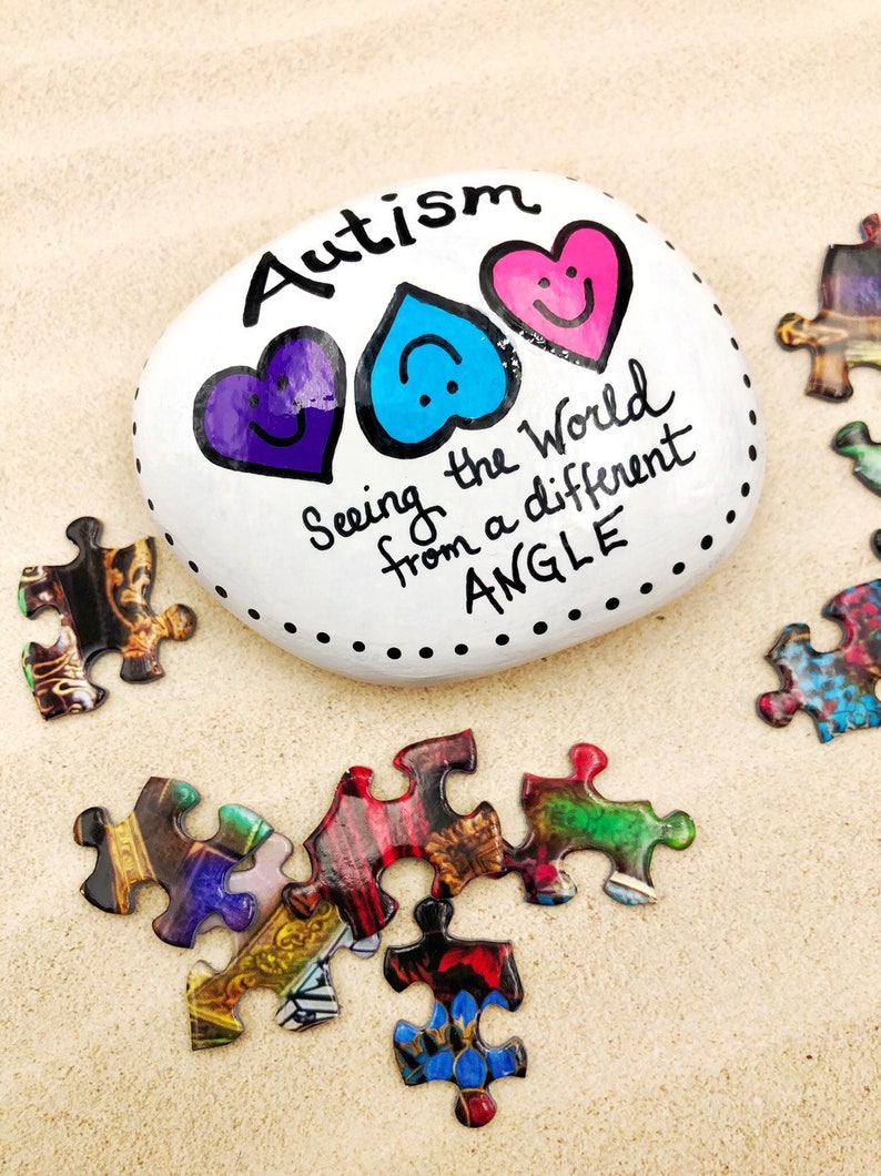 Autism Awareness Rock Autism Acceptance Autism Gift Hand Etsy