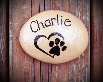 Custom Pet Memorial Stone: Hand-Painted Paw Print Rock