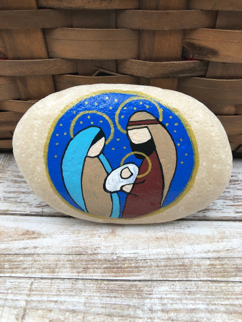 Holy Family Nativity Paperweight, Nativity Rock, Christmas Nativity Painting, Hand Painted Rock, Birth of Jesus Painted Rock, Manger Scene image 5