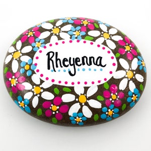 Flower Garden Custom Name Painted Stone, Memorial Rock, Birthday or Mother's Day Rock, Gift for Mom, Hand Painted Rock, Quinceanero Gift