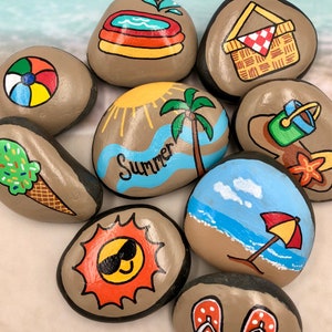 Summer Story Stones, Summertime Story Starters, Beach Time Painted Rocks, Story Rocks, Summer Story Prompts, Vacation Activity Stones image 4