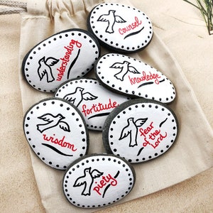 Confirmation Gift: Holy Spirit Painted Pocket Stones - Catholic Sacrament (set of 7)
