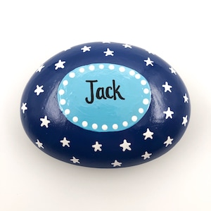 Personalized Painted Rock: Blue Starry Sky, Custom Name Stone
