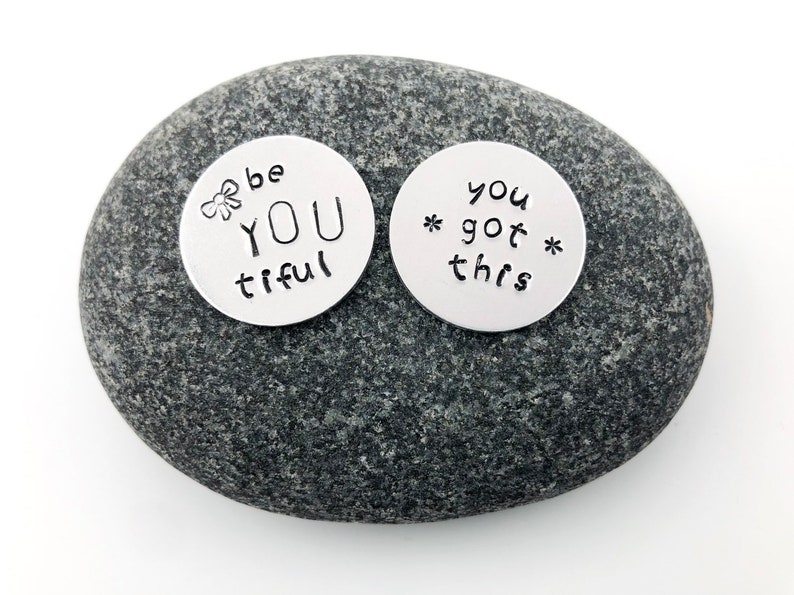 Pocket Coins with Custom Words of Encouragement, Set of 10 Custom Affirmation Tokens, Hand Stamped Pocket Coin, Recovery Gift, Support Group image 8