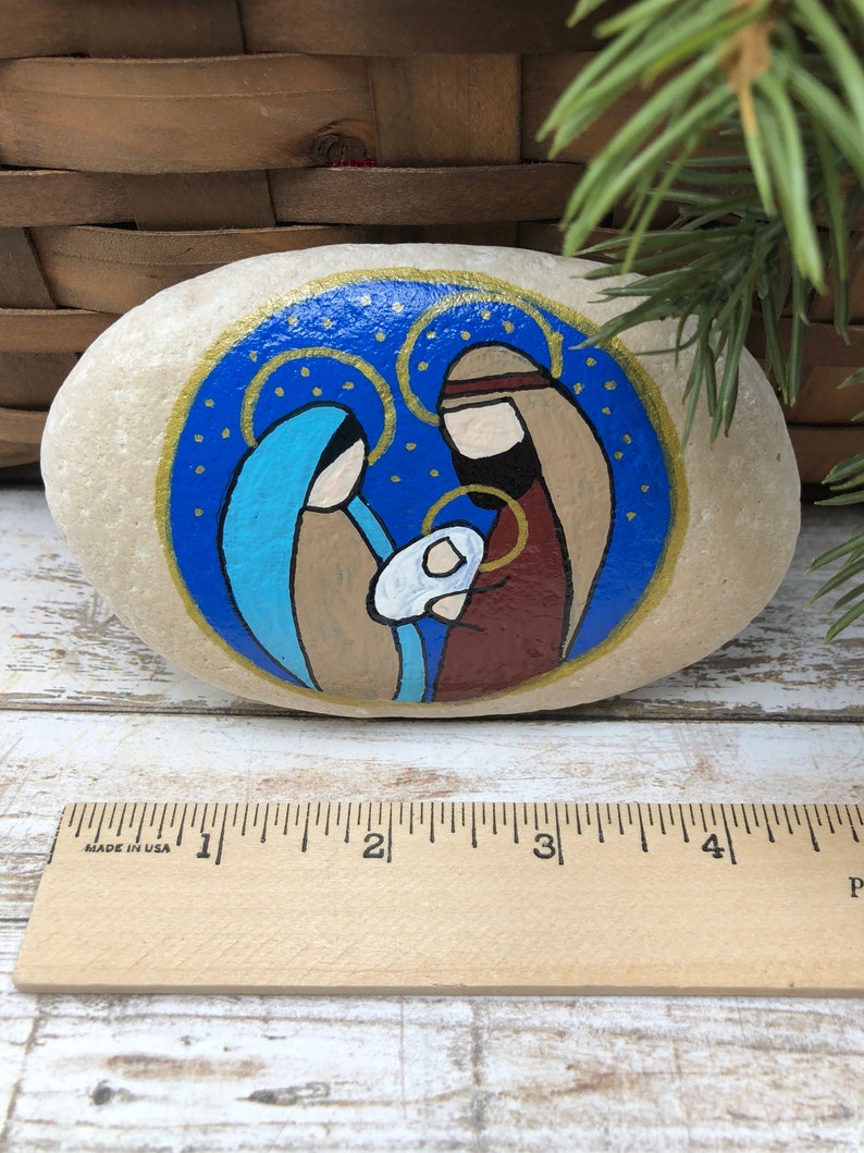 Holy Family Nativity Paperweight, Nativity Rock, Christmas Nativity Painting, Hand Painted Rock, Birth of Jesus Painted Rock, Manger Scene image 9