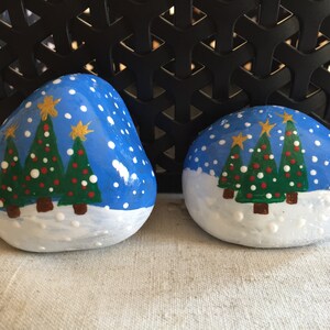 Christmas Tree Painted Rock, Tree in Snow Hand Painted Rock, Snow Scene