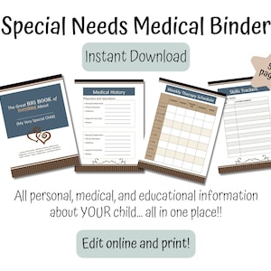 Special Needs Binder, Medical Binder, Autism Binder, Fillable PDF File, Down Syndrome, Disability Binder, Instant Download Printable