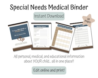 Special Needs Medical Binder: Fillable PDF, Autism & Disability (Digital Download)