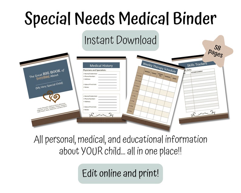 Special Needs Binder Medical Binder Autism Binder Fillable Etsy