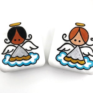Hand Painted Santorini Stone Guardian Angel: Peace Paperweight