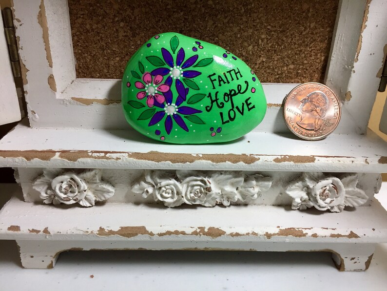 Encouragement rock, Faith Hope Love Painted Rock, Affirmation stones, Painted Daisies, Teacher gift, Christmas gift, Hand Painted Rock image 5