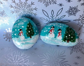 Happy Holidays Painted Rock Snowman Hand Painted Rock Snow