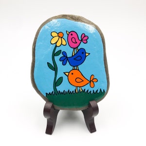 Stack of Birds Painted Rock, Cute Birds Painted Stone, Friendship Rock, Rock for Kids, Christmas Gift