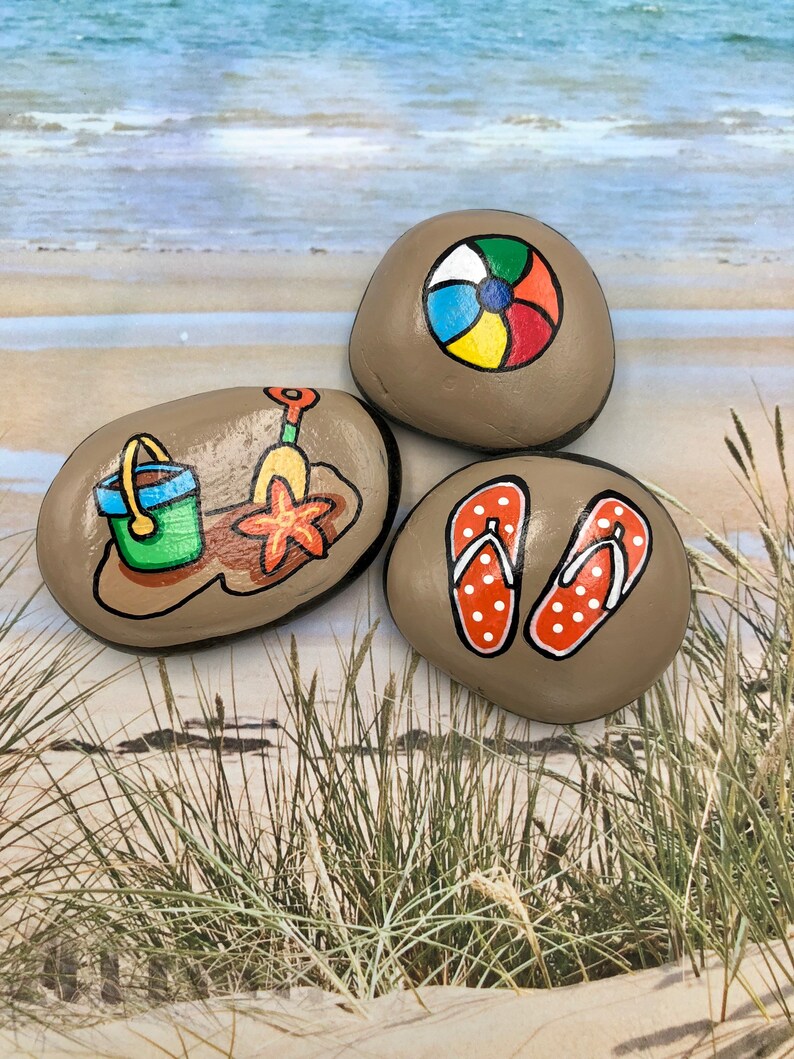 Summer Story Stones, Summertime Story Starters, Beach Time Painted Rocks, Story Rocks, Summer Story Prompts, Vacation Activity Stones image 6