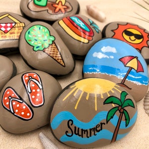 Summer Story Stones, Summertime Story Starters, Beach Time Painted Rocks, Story Rocks, Summer Story Prompts, Vacation Activity Stones image 8