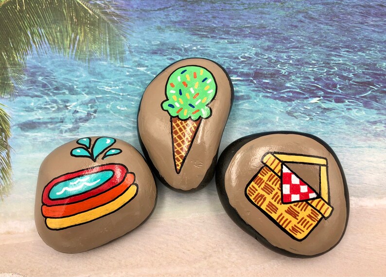 Summer Story Stones, Summertime Story Starters, Beach Time Painted Rocks, Story Rocks, Summer Story Prompts, Vacation Activity Stones image 7