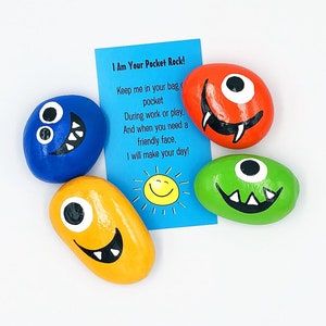 Silly Monster Pocket Rocks: Set of 4 Hand-Painted Comfort Stones