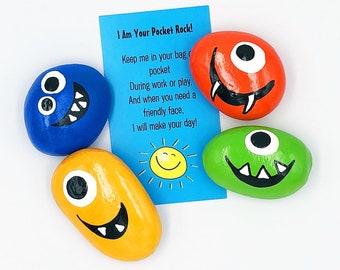 Silly Monster Pocket Rocks: Set of 4 Hand-Painted Comfort Stones