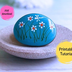 TUTORIAL - Daisies and Dragonflies Rock Painting, Easy Step By Step Downloadable Tutorial, Paint Your Own Daisy Rocks, Easy DIY Project