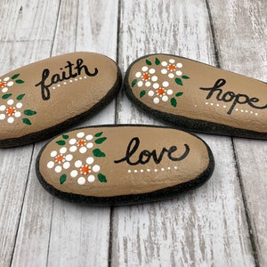 Faith Hope Love Stones, Christian Rocks, Painted Stones, Pocket Rocks, Affirmaton Stones, Bible Verse rocks, Sunday School Gift