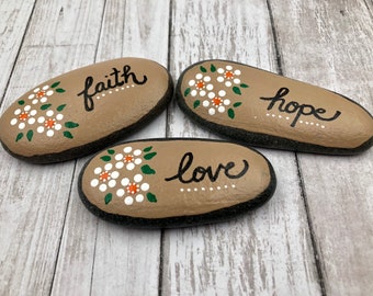 Faith Hope Love Stones: Christian Painted Rocks, Sunday School Gift (Set of 3)