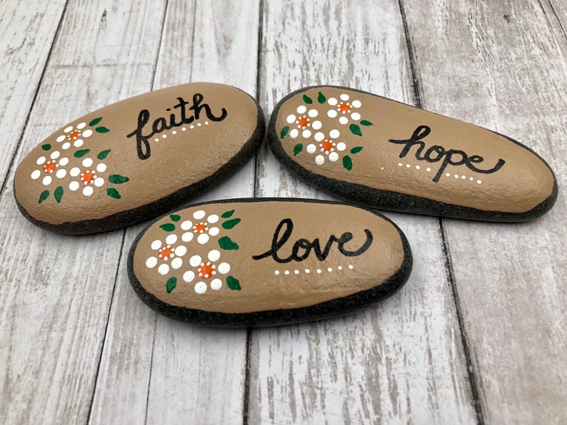 Faith Hope Love Stones Christian Rocks Painted Stones Etsy