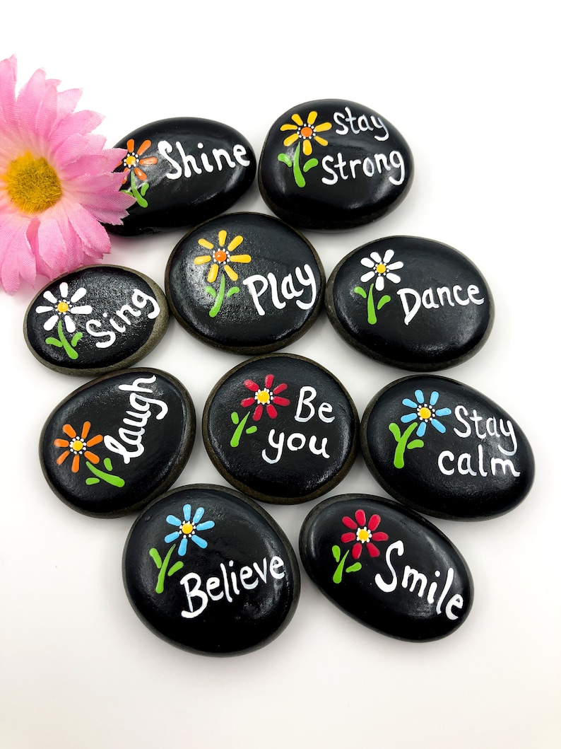 Affirmation Painted Rocks: Encouragement Stones With Flowers, Set of 10 ...