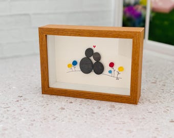 Pebble Art Couple, Parent Child Frame, Family Pebble Art, Love Gift, Anniversary Gift, Mother Child Gift, Father Child, Handmade Shadow Box