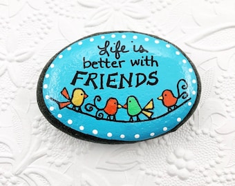 Friendship Magnet: Hand-Painted Rock with Colorful Birds