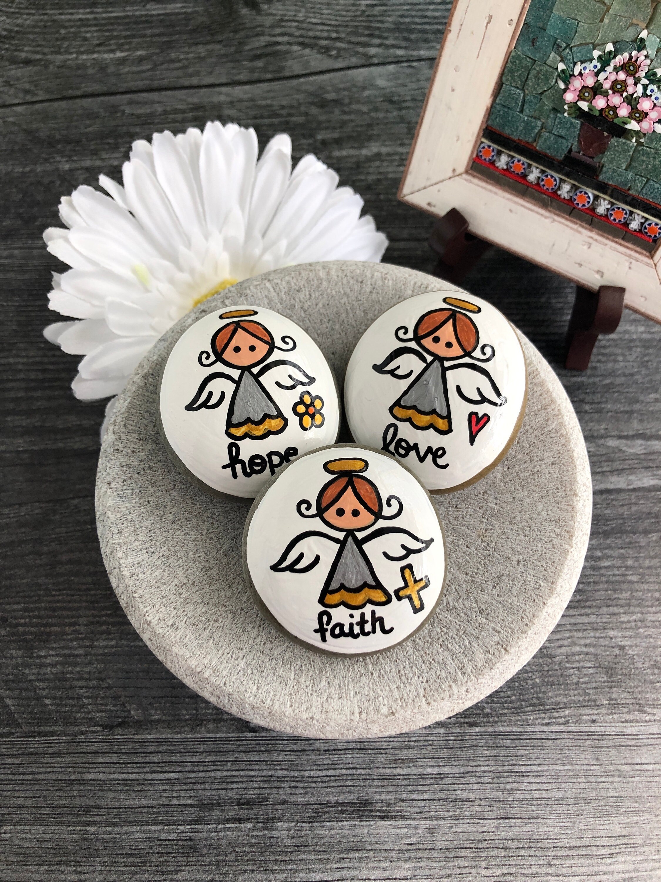 Angel Painted Rocks Tutorial: Faith, Hope, Love DIY (PDF Download) - Etsy