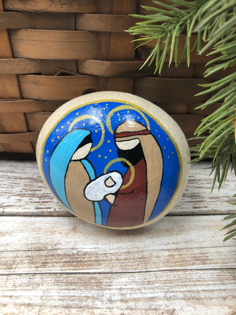 Holy Family Nativity Paperweight, Nativity Rock, Christmas Nativity Painting, Hand Painted Rock, Birth of Jesus Painted Rock, Manger Scene image 7