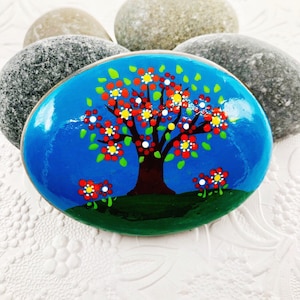 Flowered Tree Painted Rock, Easter Gift, Spring Flowers, Teacher gift, Christmas gift, Stocking stuffer, Hand Painted Rock