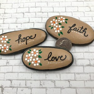 Faith Hope Love Stones, Christian Rocks, Painted Stones, Pocket Rocks, Affirmaton Stones, Bible Verse rocks, Sunday School Gift image 7