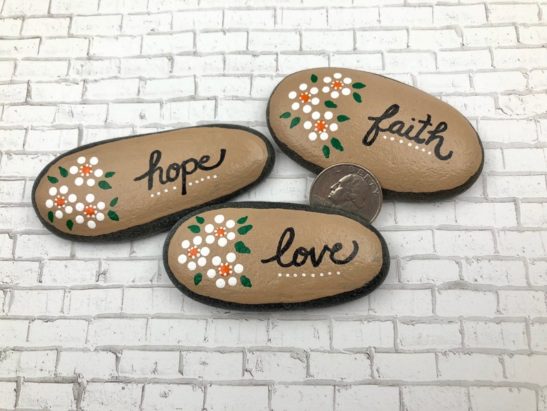 Faith Hope Love Stones, Christian Rocks, Painted Stones, Pocket Rocks, Affirmaton Stones, Bible Verse rocks, Sunday School Gift image 7