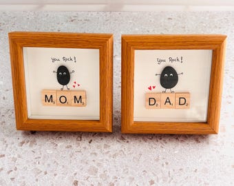 Mom You Rock Gift, Dad You Rock Gift, Parent Appreciation Gift, Pebble Art Gift for Mom or Dad, Mother’s Day, Father’s Day Gift, Handmade