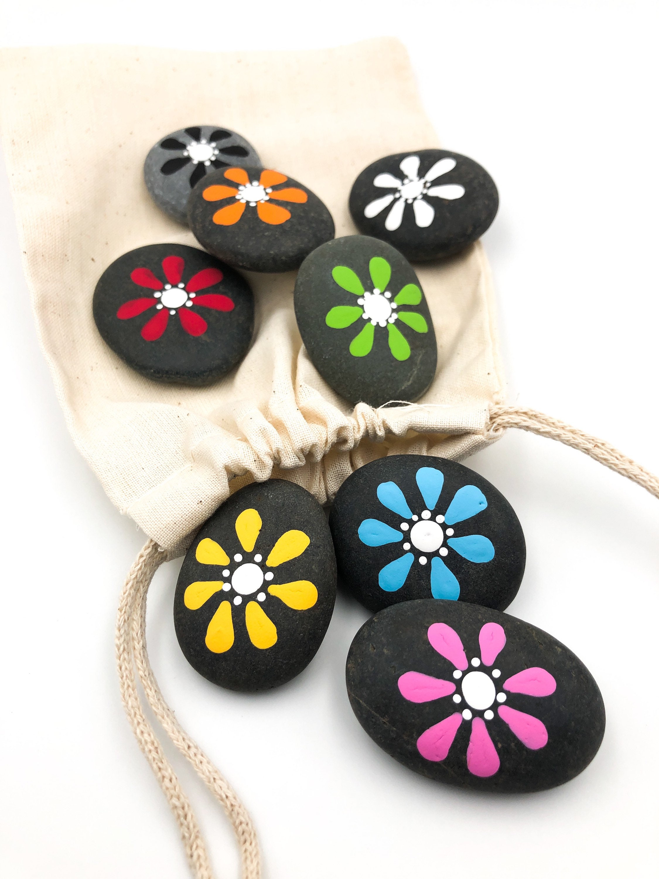 Flower Painted Rocks: Color Sorting Game, Party Favors (set of 8) - Etsy