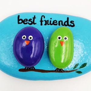 Best Friends Pebble Art Painted Rock, Pebble Art with Birds, Two Birds on a Branch, Friendship Gift, Friends Forever