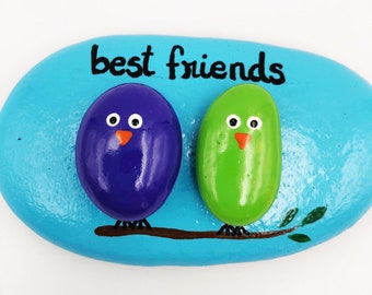 Best Friends Pebble Art Painted Rock, Pebble Art with Birds, Two Birds on a Branch, Friendship Gift, Friends Forever