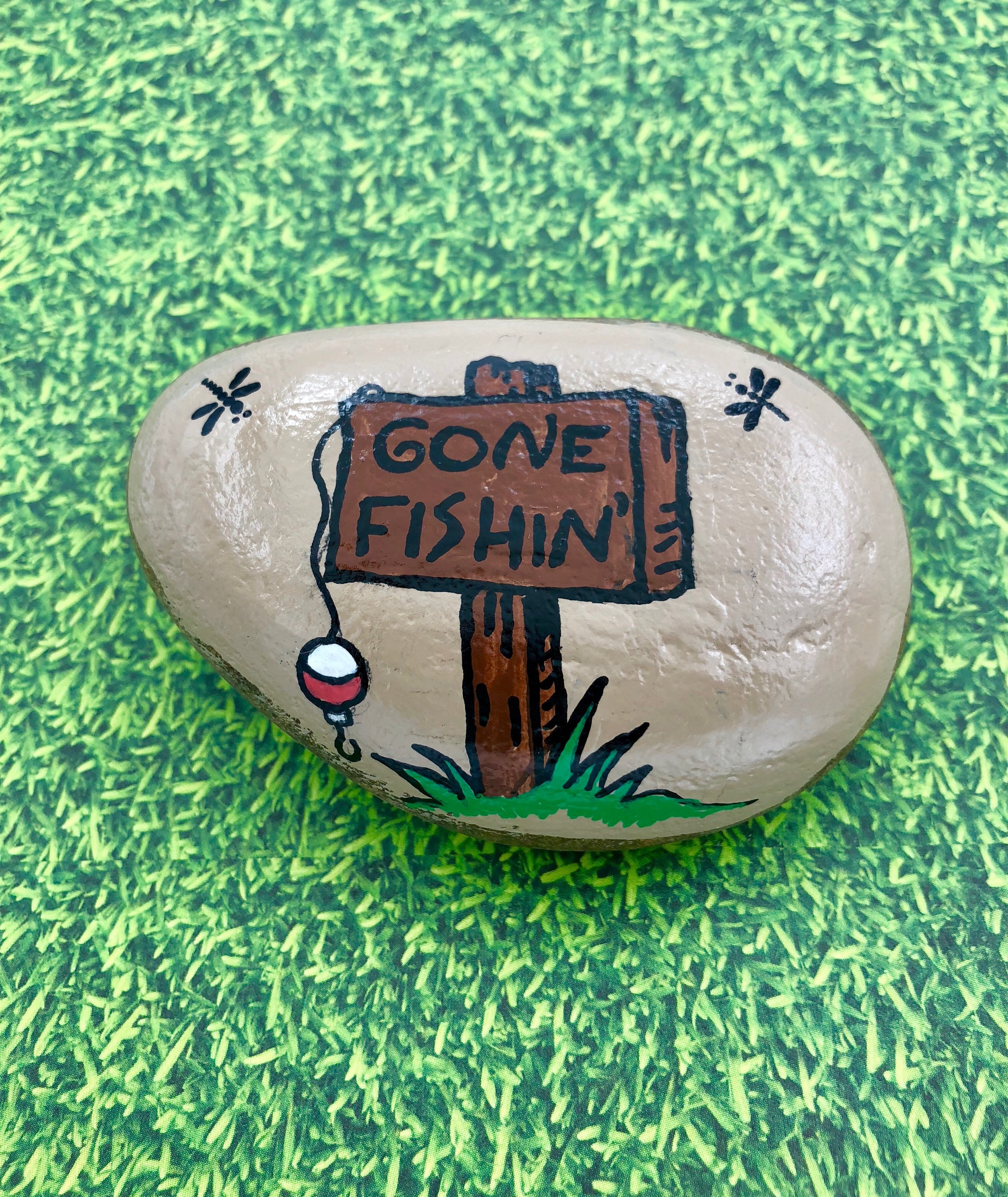 Father's Day Rock, Gone Fishing Rock, Father's Day Painted Stone, Father's day Gift, Father's Day Paperweight, Hand Painted Rock