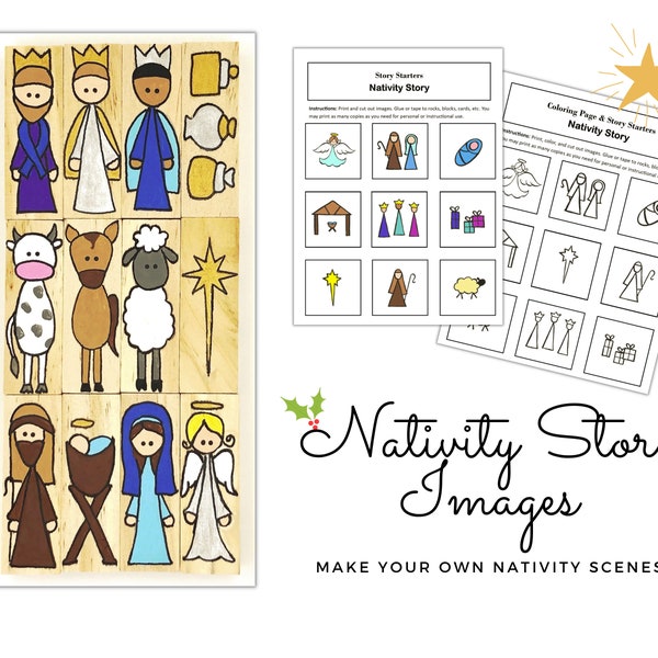 Nativity Story Templates for Christmas Projects, Nativity Story Images for Coloring and Pasting, DIY Nativity Scene Templates