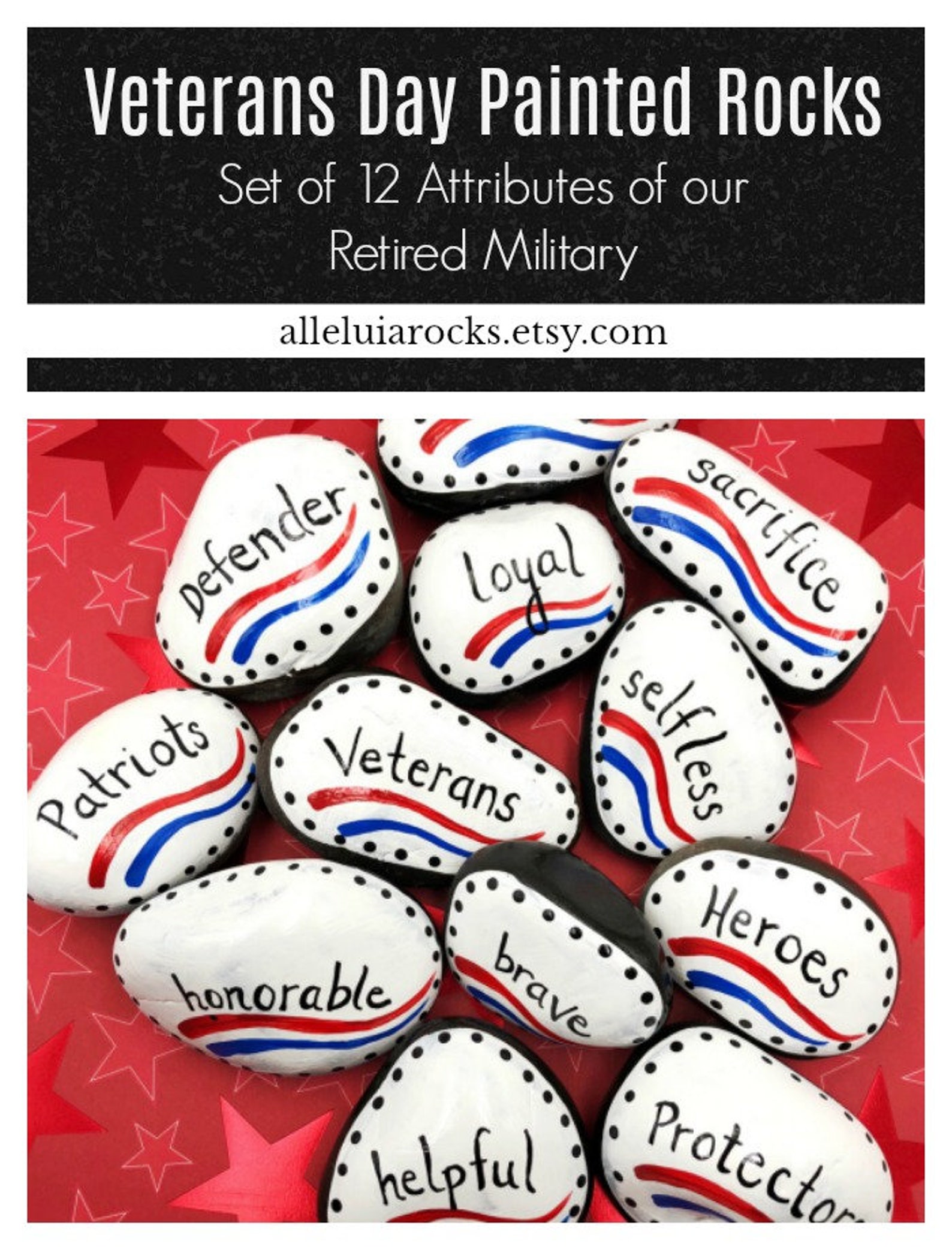 Veterans Rocks Veterans Day Painted Rocks Set, Attributes of Veterans, Set of 12 ...
