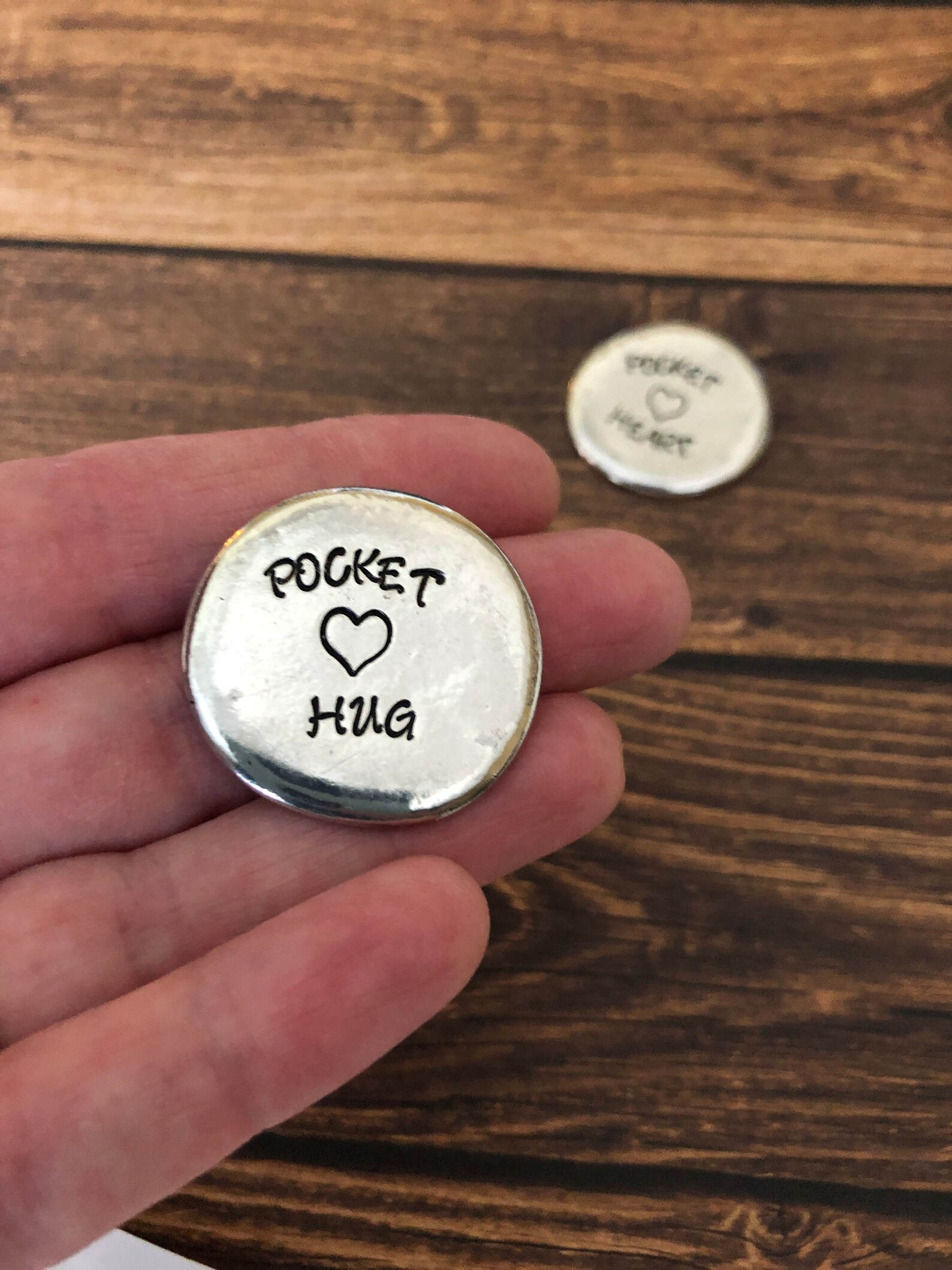 Pocket Hug Pewter Coin Pocket Coin Hand Stamped Token Long Etsy