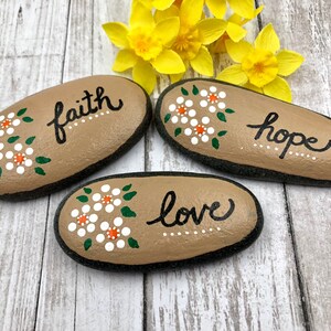 Faith Hope Love Stones, Christian Rocks, Painted Stones, Pocket Rocks, Affirmaton Stones, Bible Verse rocks, Sunday School Gift image 3