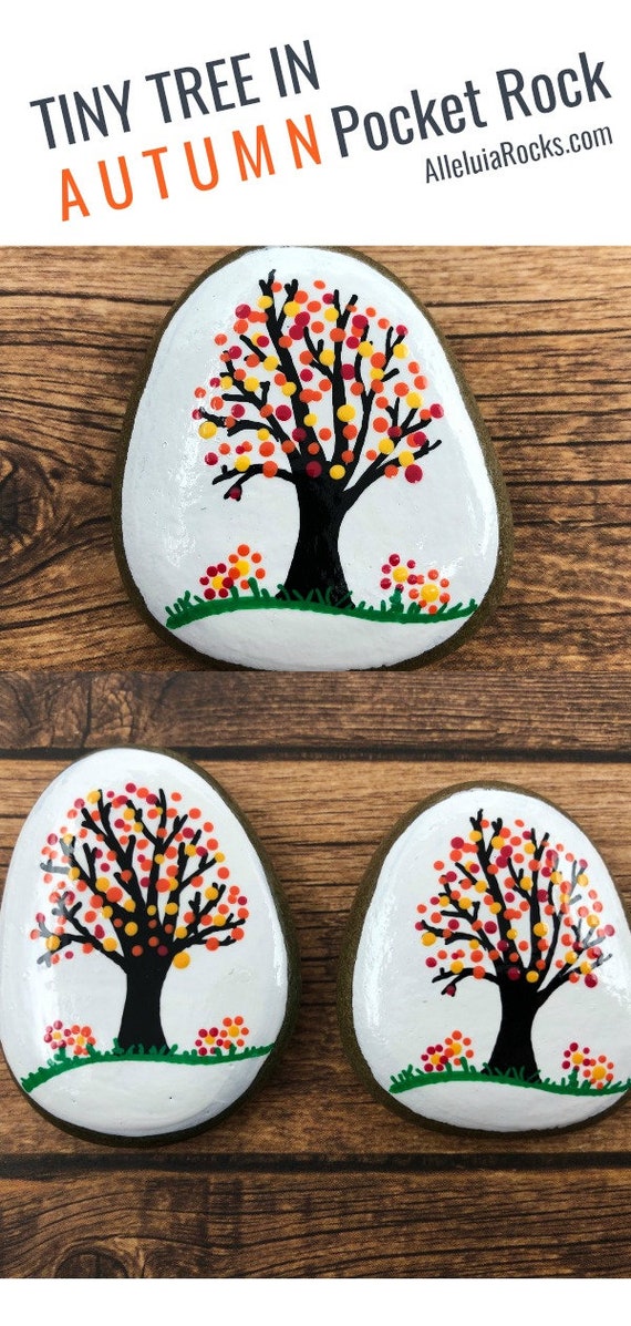 Fall Rock Painting Tutorial: Autumn Tree with Falling Leaves - I