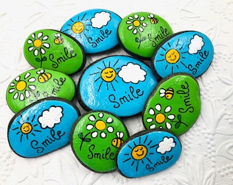 Smile Birthday Party Favors Rocks Set of 10, Birthday Party Favors, Painted Stones for Children, Pocket Pebbles for Kids, Encouragement