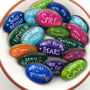 Positivity Pebbles: Set of 20 Painted Affirmation Rocks - Etsy