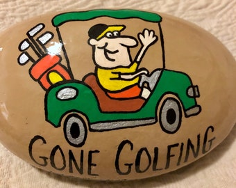 Golf Cart Painted Rock Paperweight, Golf Lover Gift, Father's Day Gift, Painted Golf Cart, Gift for Golfer, Painted Rocks and Stones